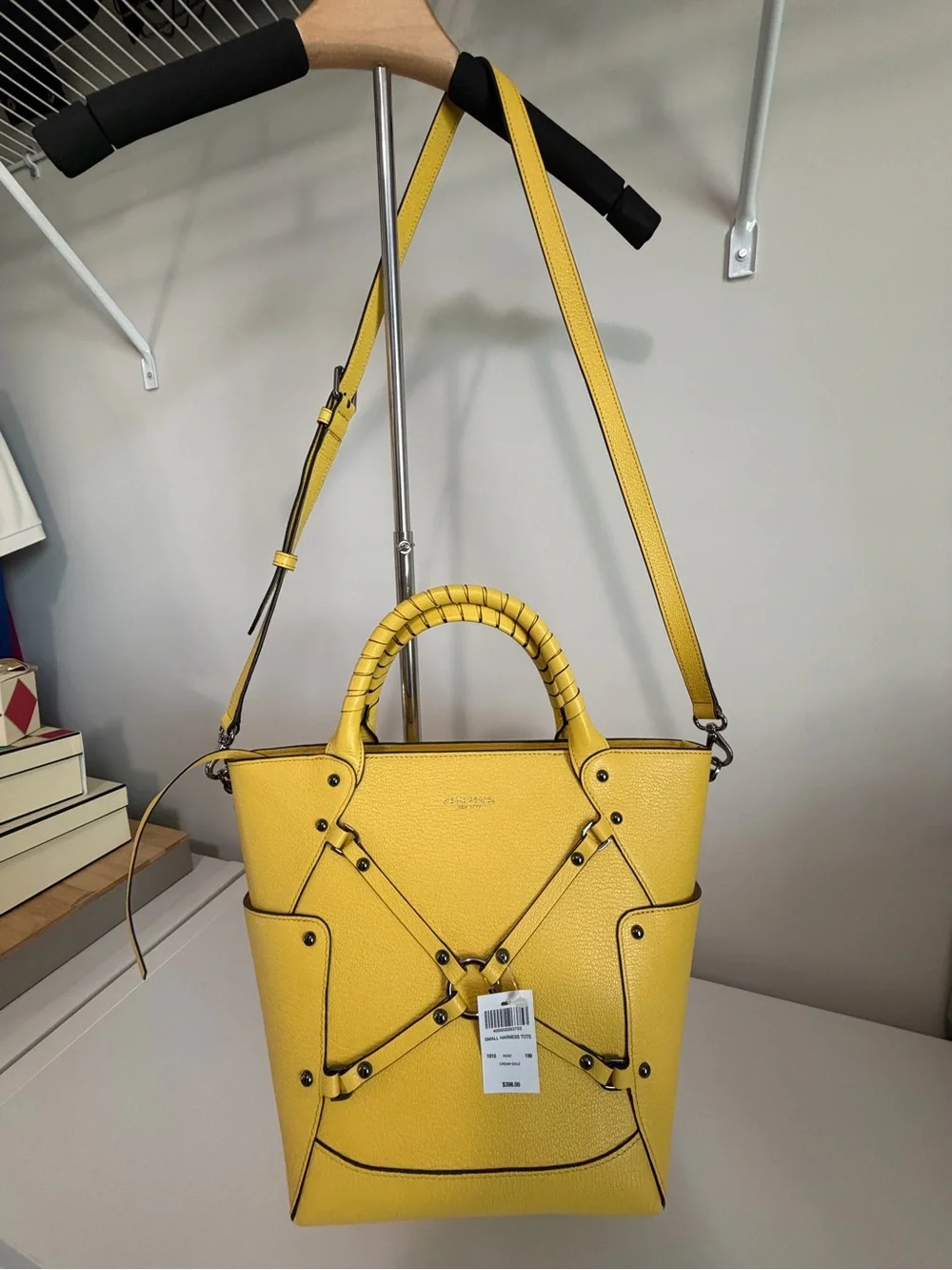 Henri Bendel Yellow Textured Leather Tote with Strap Detail